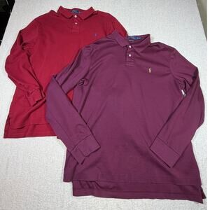 Polo Ralph Lauren Lot of 2 Men 2XL Burgundy Red Long Sleeve Preppy Casual Polos